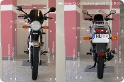 Maße für Beleuchtungseinrichtungen an Motorrädern gemäß ECE R 53